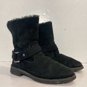 UGG Cedric Black Suede Harness Shearling Biker Boot Sz 7